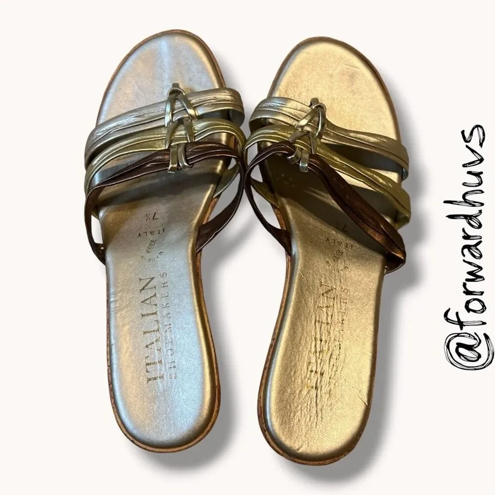 Italian Shoemakers Metallic Cork Wedge Slide Sandals 7.5